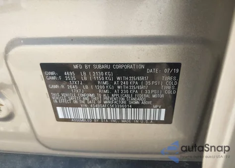 2019 Subaru Outback 2.5I Premium from USA, damaged, VIN 4S4BSAFC5K3396014